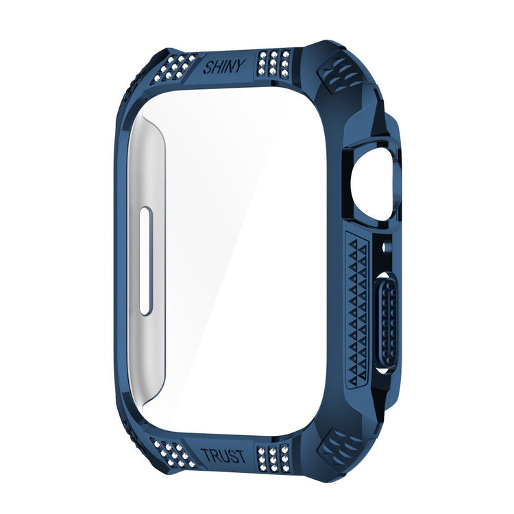 Vildt Flot Apple Watch Series 7 41mm Cover med Skærmbeskytter i Rhinsten og Hærdet Glas - Blå#serie_8