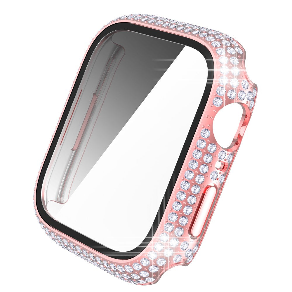 Beskyttende Apple Watch Series 7 41mm Cover med Skærmbeskytter i Plastik og Rhinsten - Pink#serie_2