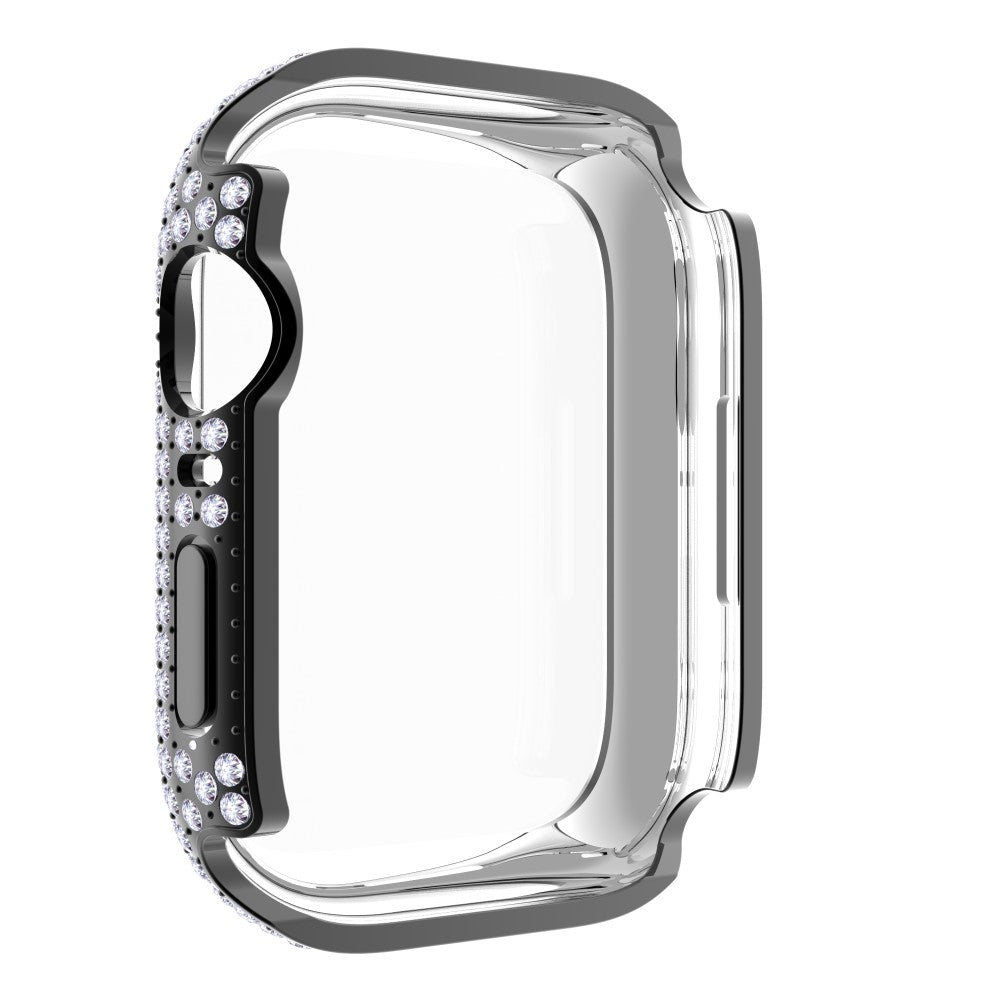 Beskyttende Apple Watch Series 7 41mm Cover med Skærmbeskytter i Plastik og Rhinsten - Sort#serie_3