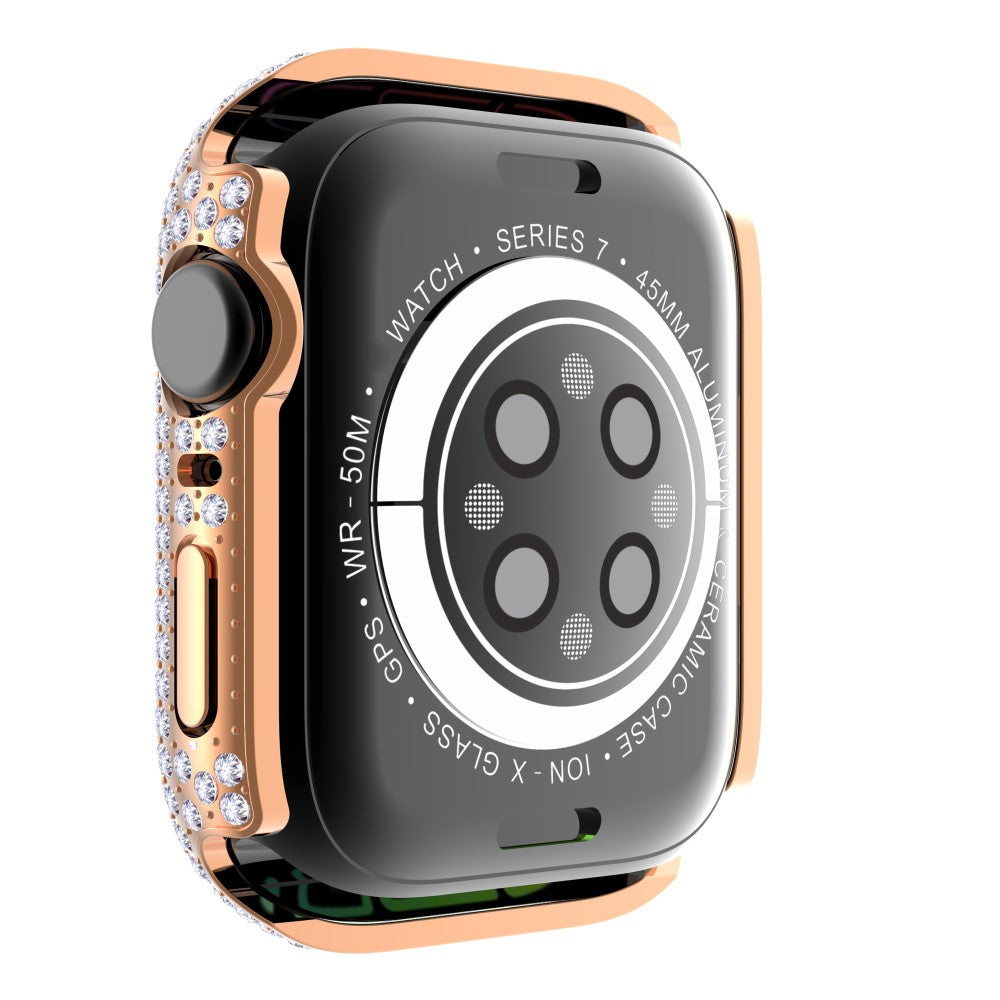 Beskyttende Apple Watch Series 7 41mm Cover med Skærmbeskytter i Plastik og Rhinsten - Pink#serie_4