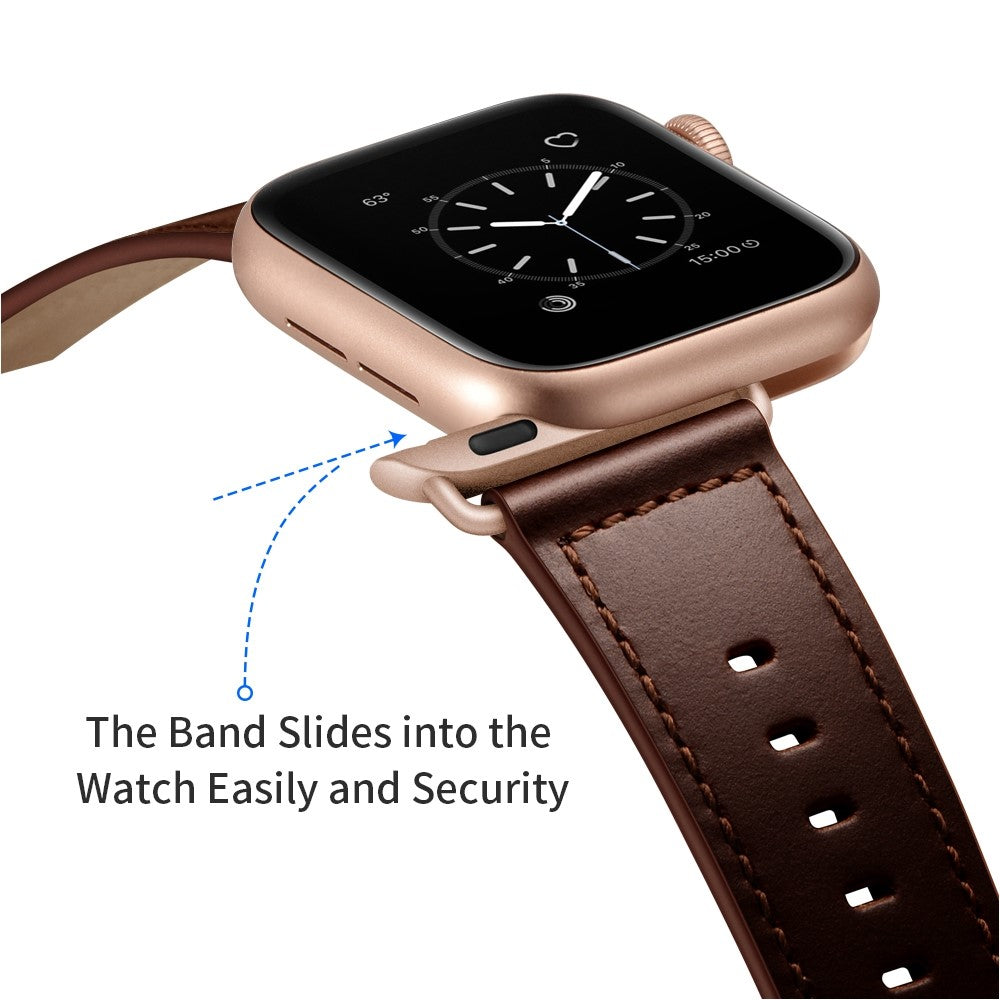 Fortrinligt Apple Watch Series 7 41mm Ægte læder Urrem - Brun#serie_5