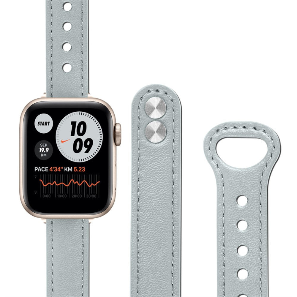 Meget fint Universal Apple Ægte læder Urrem - Sølv#serie_8