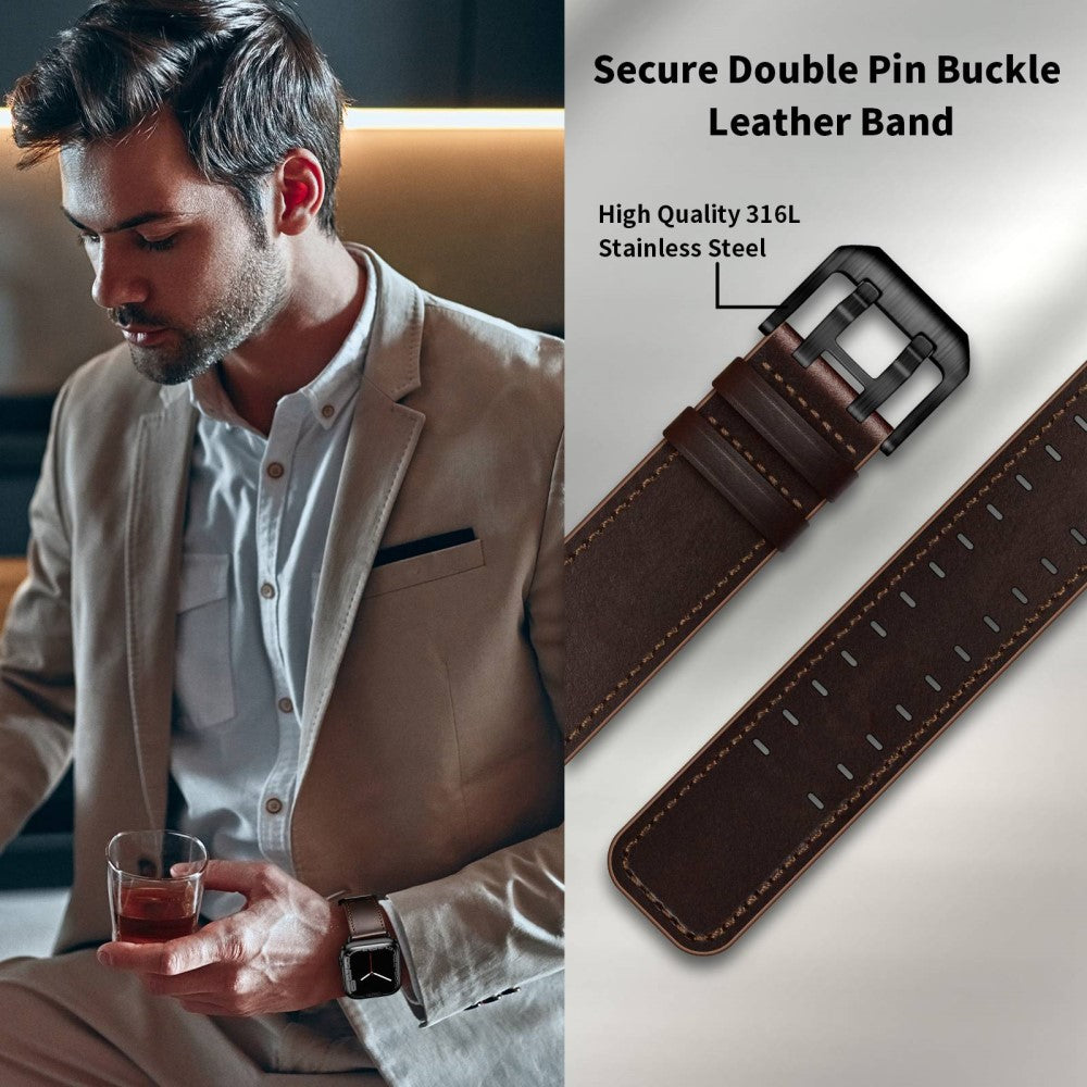 Slidstærk Apple Watch Series 7 45mm Ægte læder Urrem - Brun#serie_6