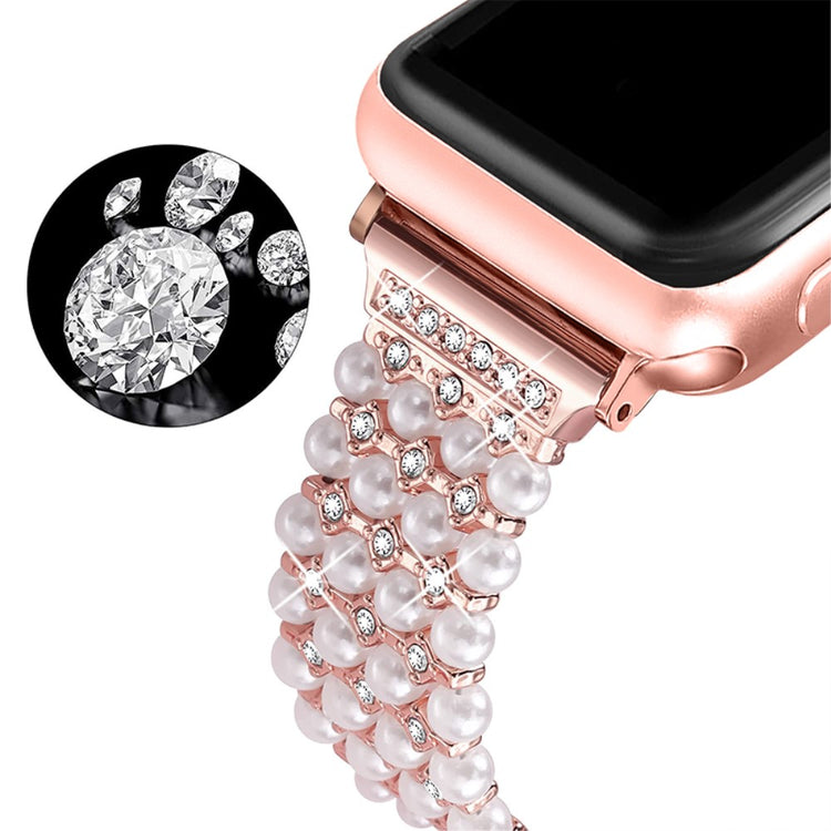 Smuk Apple Watch Series 7 45mm Metal og  Rhinsten Urrem - Pink#serie_3