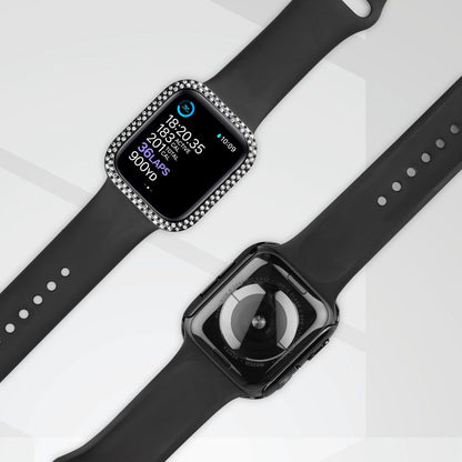 Godt Apple Watch Series 8 (41mm) / Apple Watch Series 7 41mm Cover med Skærmbeskytter i Plastik, Rhinsten og Hærdet Glas - Sort#serie_1