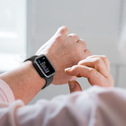 Godt Apple Watch Series 8 (41mm) / Apple Watch Series 7 41mm Cover med Skærmbeskytter i Plastik, Rhinsten og Hærdet Glas - Sort#serie_1