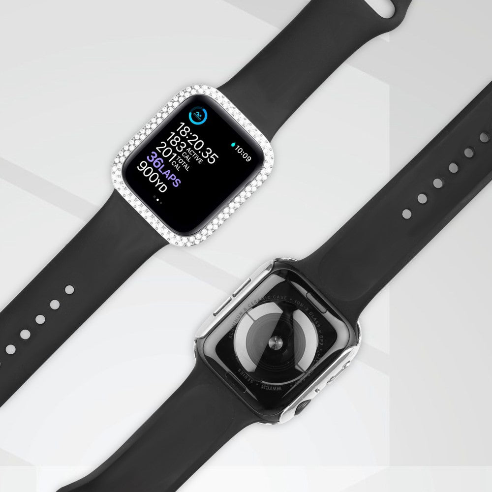 Godt Apple Watch Series 8 (41mm) / Apple Watch Series 7 41mm Cover med Skærmbeskytter i Plastik, Rhinsten og Hærdet Glas - Sølv#serie_2
