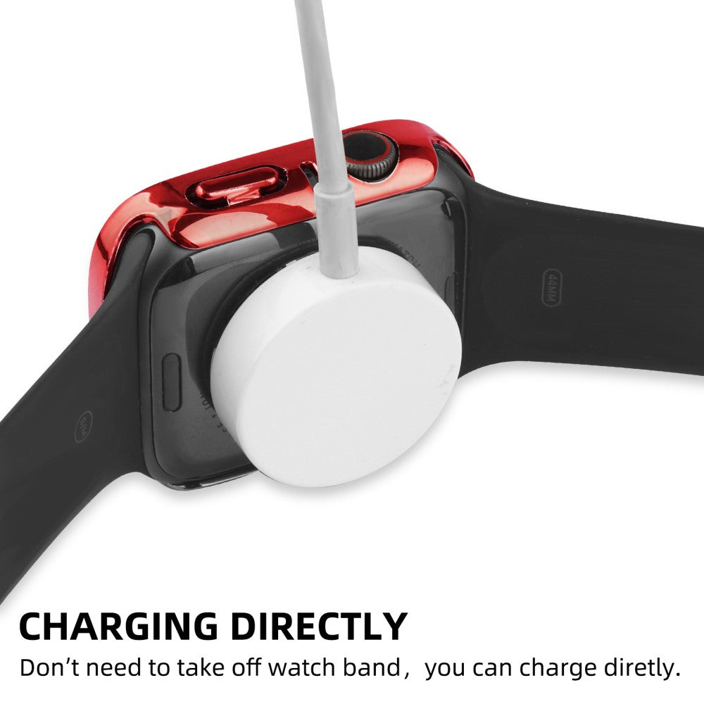 Godt Apple Watch Series 8 (41mm) / Apple Watch Series 7 41mm Cover med Skærmbeskytter i Plastik, Rhinsten og Hærdet Glas - Rød#serie_4