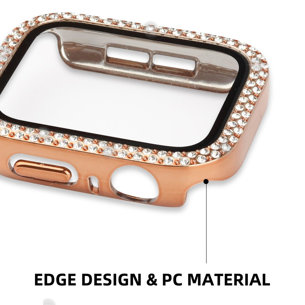 Godt Apple Watch Series 8 (41mm) / Apple Watch Series 7 41mm Cover med Skærmbeskytter i Plastik, Rhinsten og Hærdet Glas - Pink#serie_6