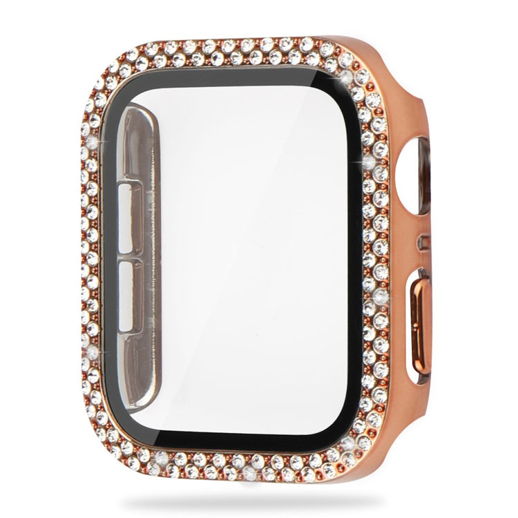 Godt Apple Watch Series 8 (41mm) / Apple Watch Series 7 41mm Cover med Skærmbeskytter i Plastik, Rhinsten og Hærdet Glas - Pink#serie_6