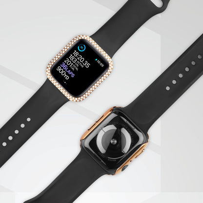 Godt Apple Watch Series 8 (41mm) / Apple Watch Series 7 41mm Cover med Skærmbeskytter i Plastik, Rhinsten og Hærdet Glas - Guld#serie_7