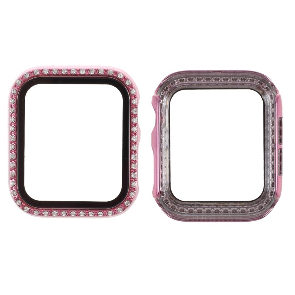 Super Fed Apple Watch Series 1-3 38mm Cover med Skærmbeskytter i Rhinsten, Silikone og Hærdet Glas - Pink#serie_6