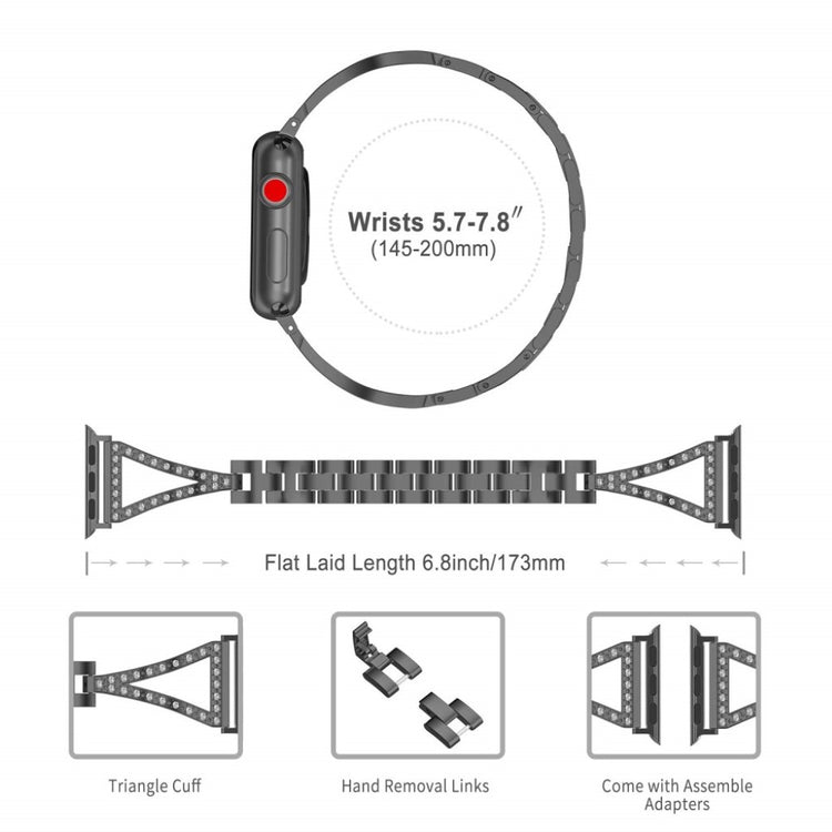 Holdbart Apple Watch Series 4 40mm Metal og Rhinsten Rem - Sort#serie_1