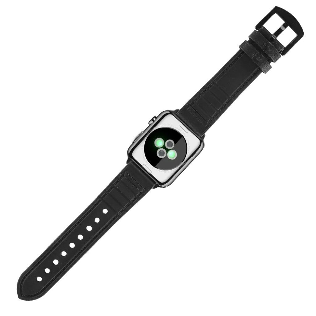 Cool Apple Watch Series 5 40mm Ægte læder og Silikone Rem - Sort#serie_2