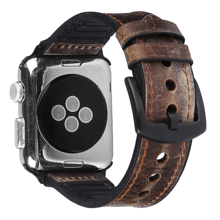 Cool Apple Watch Series 5 40mm Ægte læder og Silikone Rem - Brun#serie_7