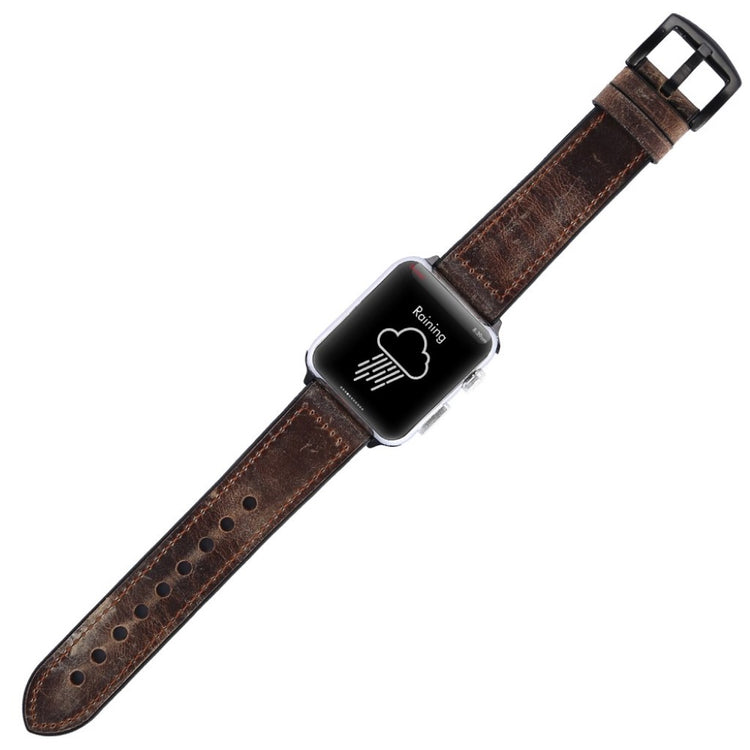 Cool Apple Watch Series 5 40mm Ægte læder og Silikone Rem - Brun#serie_7