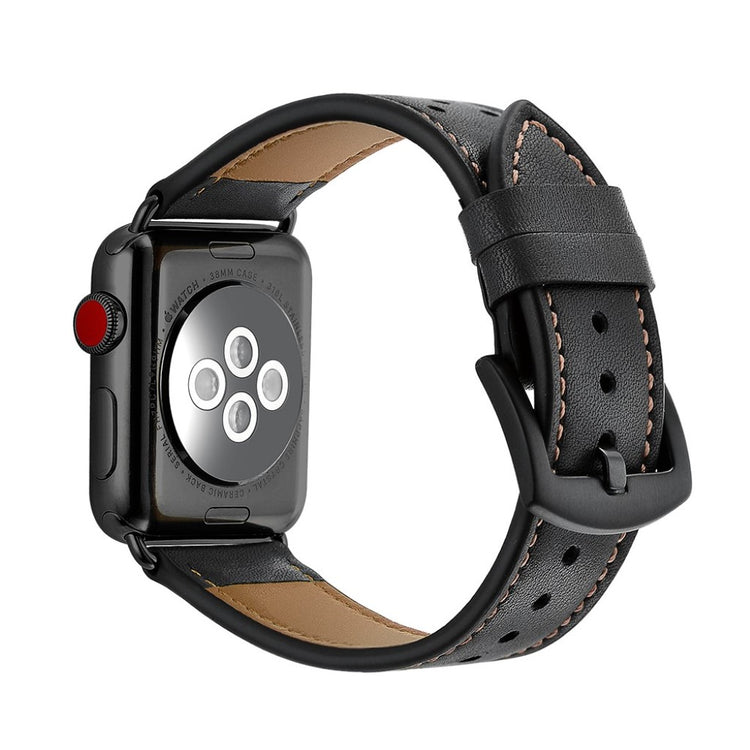  Apple Watch Series 5 40mm / Apple Watch 40mm Ægte læder Rem - Sort#serie_4