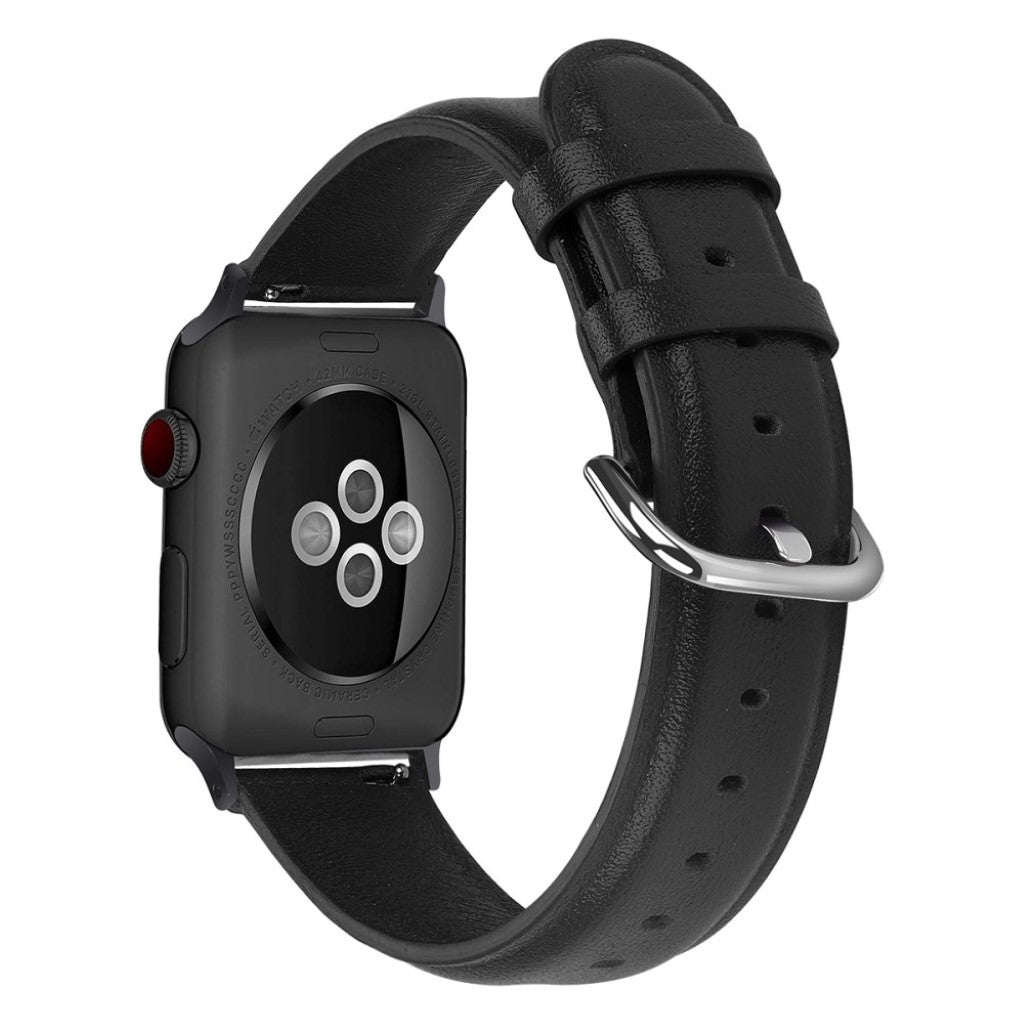 Mega smuk Apple Watch Series 5 44mm Ægte læder Rem - Sort#serie_1