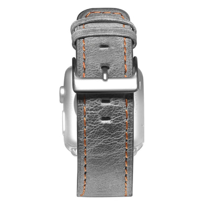 Meget hårdfør Apple Watch Series 5 44mm Ægte læder Rem - Sølv#serie_1