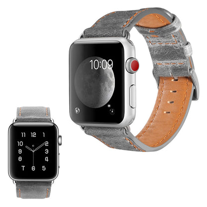 Meget hårdfør Apple Watch Series 5 44mm Ægte læder Rem - Sølv#serie_1