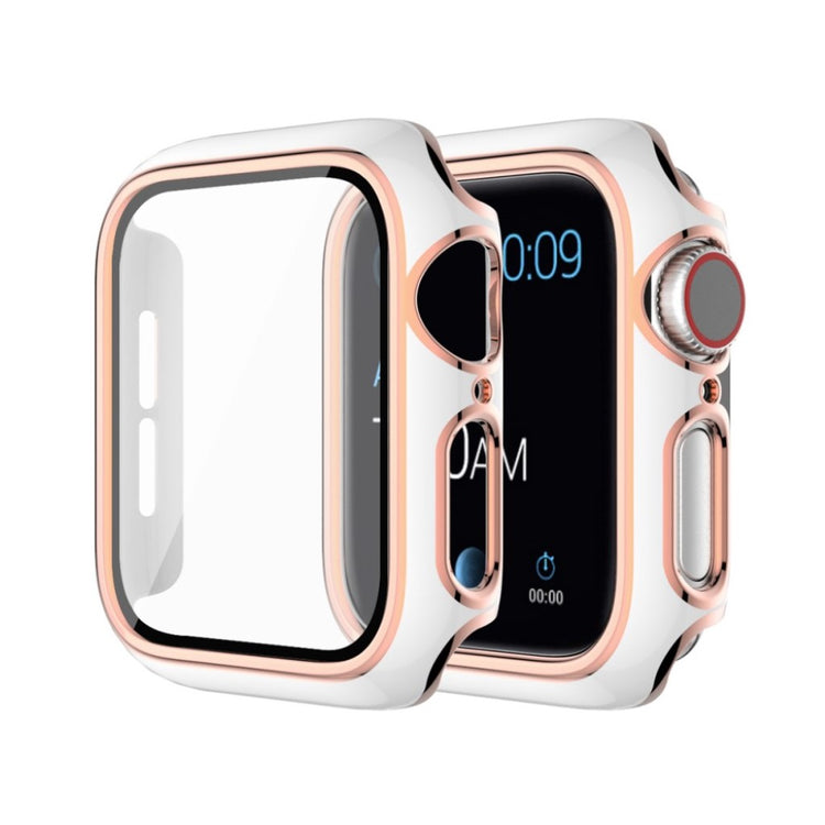 Rigtigt Flot Apple Watch Series 6 44mm / Apple Watch Series 5 44mm Cover med Skærmbeskytter i Silikone og Hærdet Glas - Hvid#serie_1