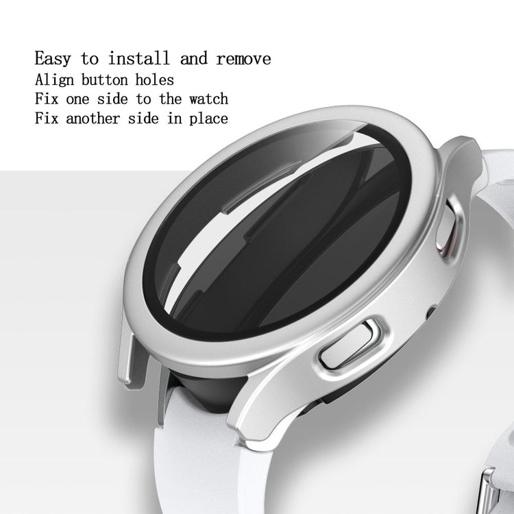 Vildt Flot Samsung Galaxy Watch 4 (44mm) Cover med Skærmbeskytter i Plastik og Hærdet Glas - Sølv#serie_9