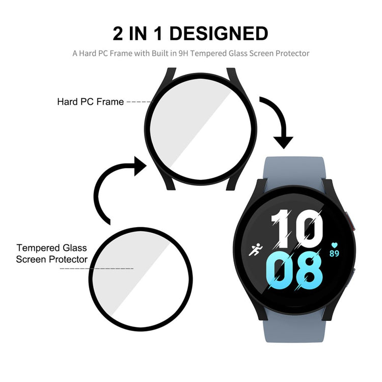 Flot Samsung Galaxy Watch 5 (44mm) Cover med Skærmbeskytter i Plastik og Hærdet Glas - Gennemsigtig#serie_3