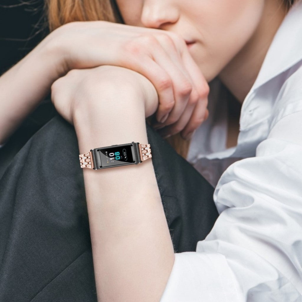 Rigtigt hårdfør Huawei TalkBand B5 Metal og Rhinsten Rem - Pink#serie_2