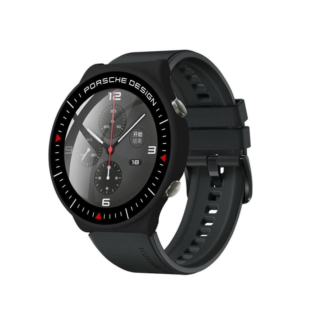 Vildt Fed Huawei Watch GT 2 Pro (Porsche Design) Cover med Skærmbeskytter i Plastik og Hærdet Glas - Sort#serie_1