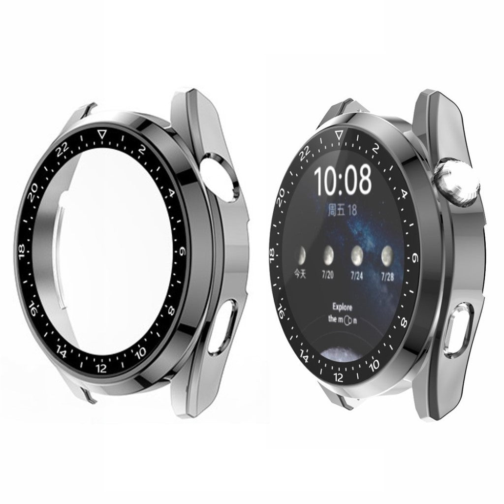 Fed Huawei Watch 3 Pro Cover med Skærmbeskytter i Plastik og Hærdet Glas - Sølv#serie_3