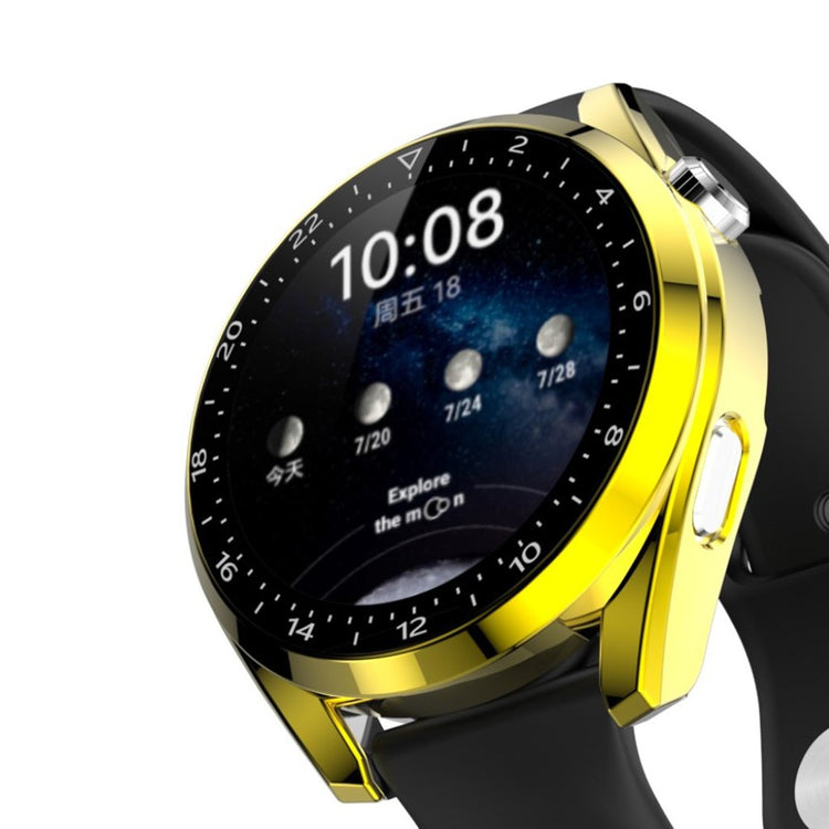Fed Huawei Watch 3 Pro Cover med Skærmbeskytter i Plastik og Hærdet Glas - Guld#serie_7