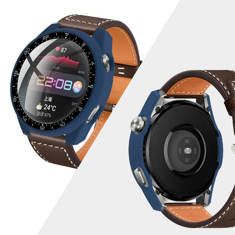 Vildt Godt Huawei Watch 3 Pro Cover med Skærmbeskytter i Plastik og Hærdet Glas - Blå#serie_6