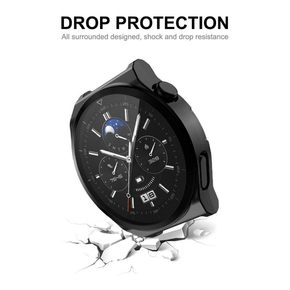 Rigtigt Fint Huawei Watch GT 3 Pro 43mm Cover med Skærmbeskytter i Silikone og Hærdet Glas - Sort#serie_1