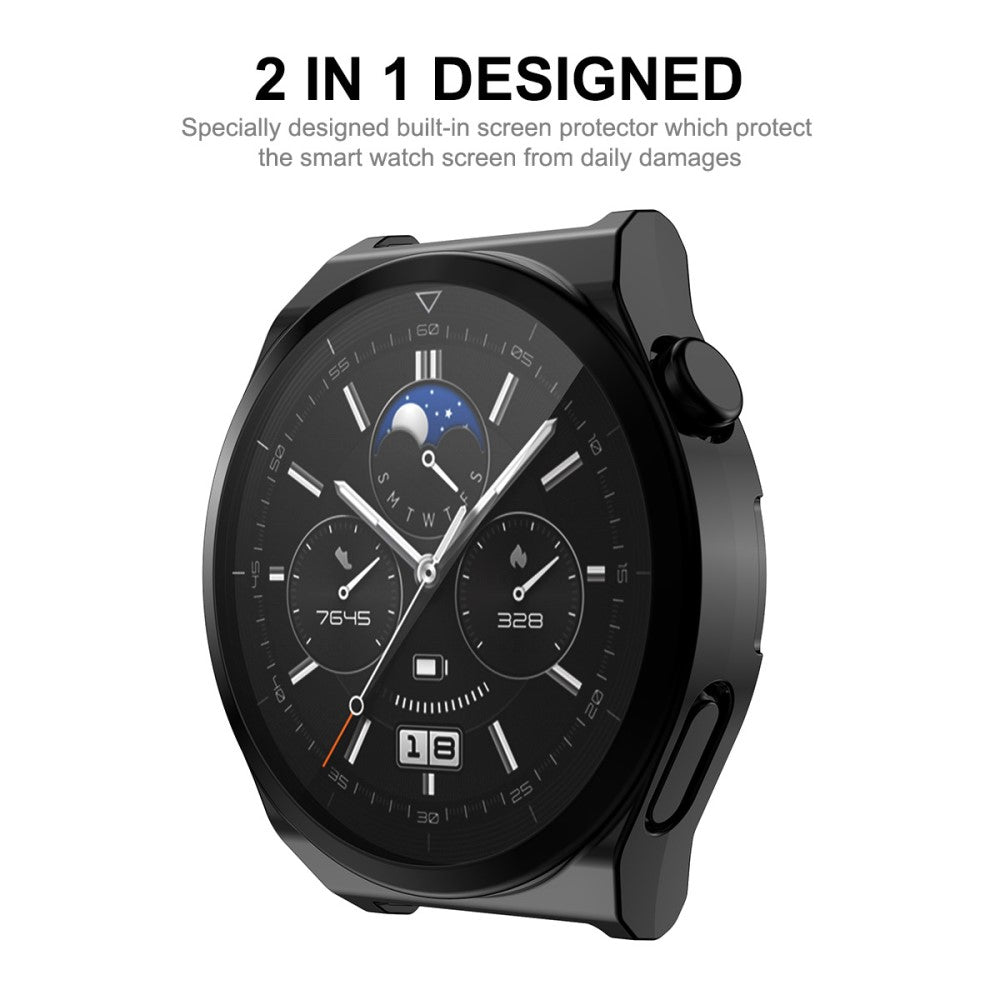 Rigtigt Fint Huawei Watch GT 3 Pro 43mm Cover med Skærmbeskytter i Silikone og Hærdet Glas - Sølv#serie_3