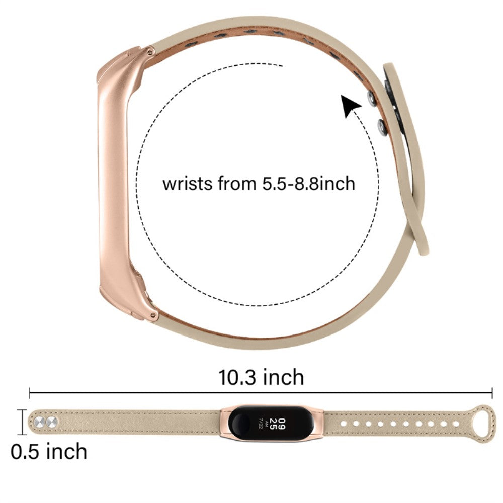  Xiaomi Mi Smart Band 6 / Xiaomi Mi Band 5 Ægte læder Urrem - Beige#serie_3