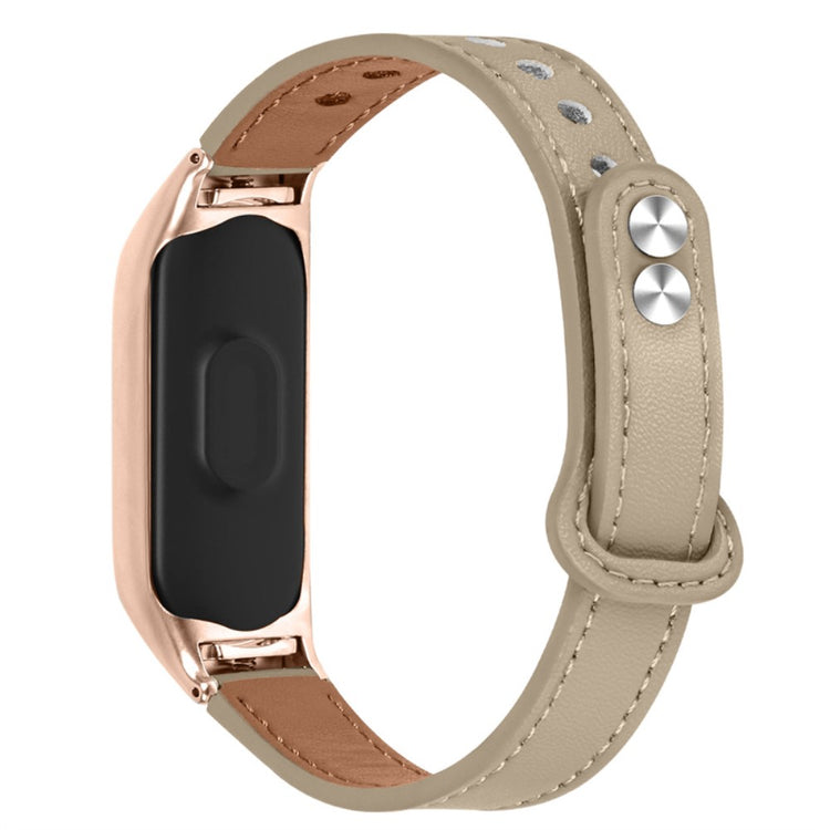  Xiaomi Mi Smart Band 6 / Xiaomi Mi Band 5 Ægte læder Rem - Beige#serie_3