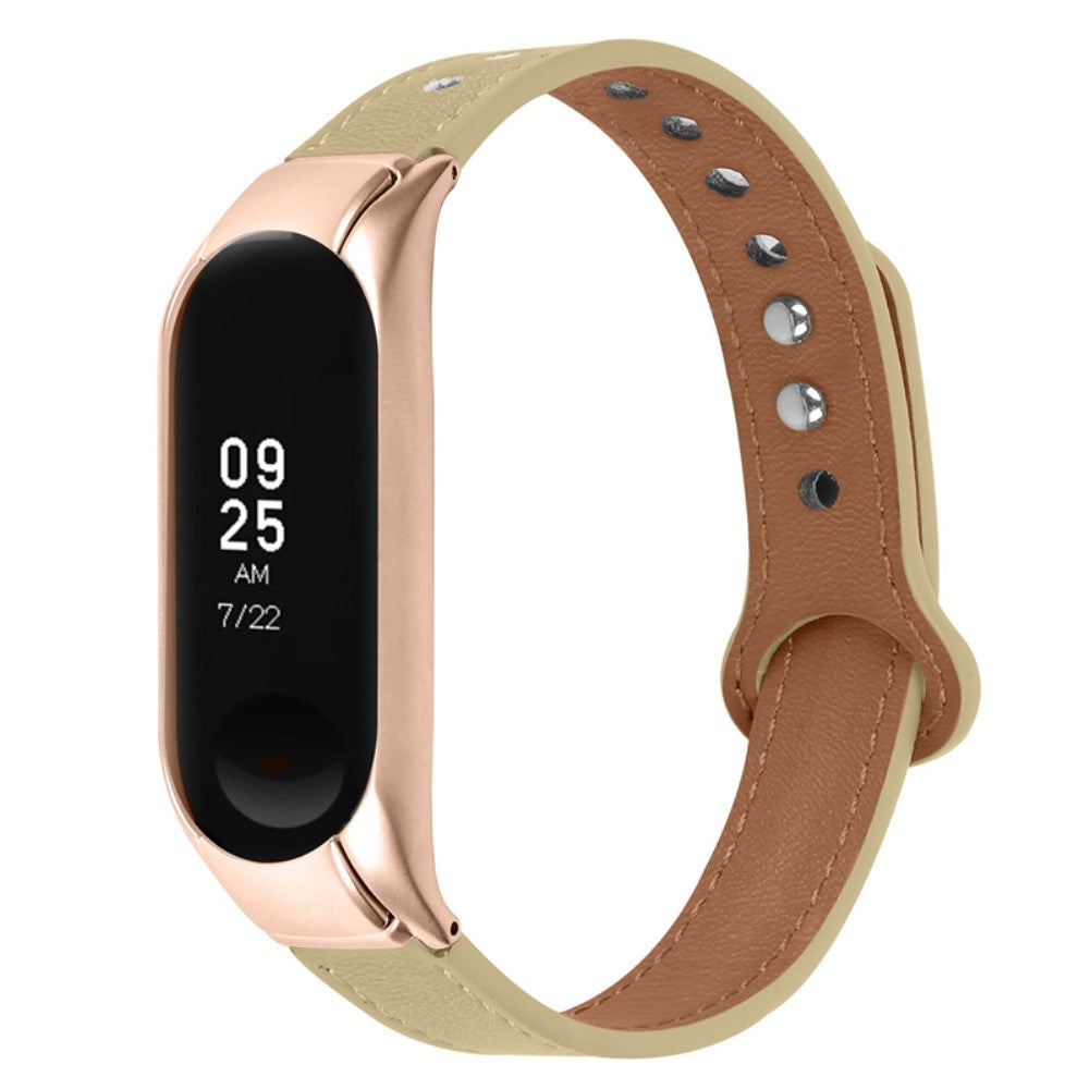  Xiaomi Mi Smart Band 6 / Xiaomi Mi Band 5 Ægte læder Urrem - Beige#serie_5