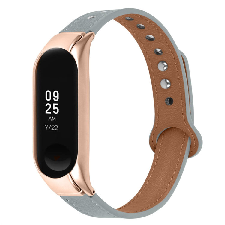  Xiaomi Mi Smart Band 6 / Xiaomi Mi Band 5 Ægte læder Urrem - Sølv#serie_8