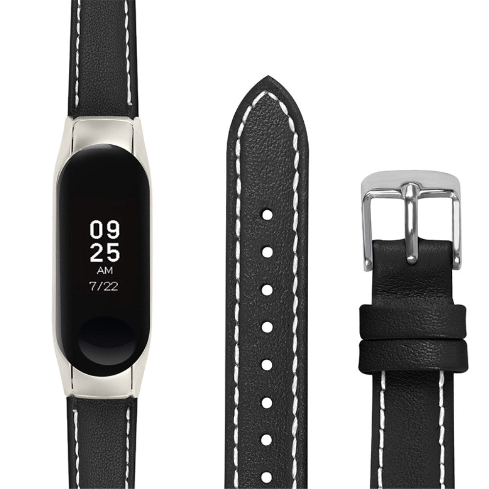 Meget fint Xiaomi Mi Band 7 Ægte læder Urrem - Sort#serie_4