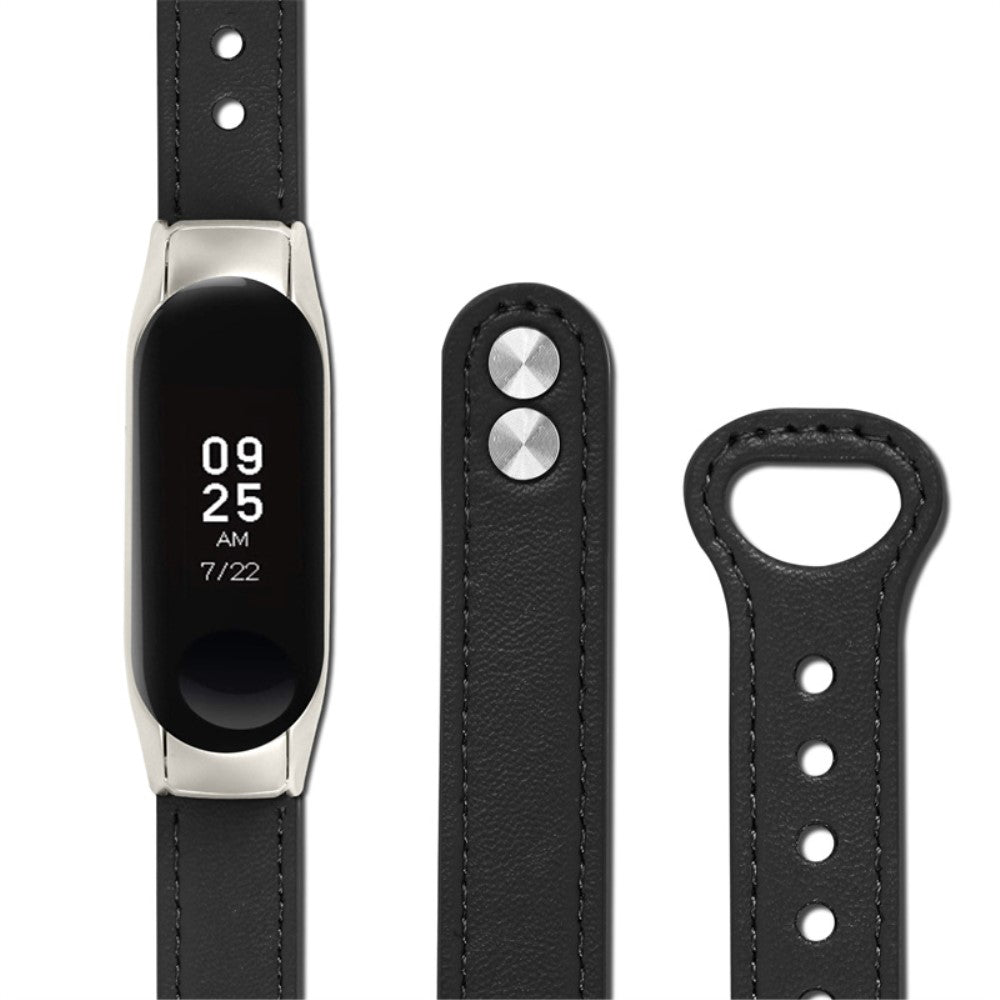  Xiaomi Mi Smart Band 4 / Xiaomi Mi Band 3 Ægte læder Urrem - Sort#serie_2