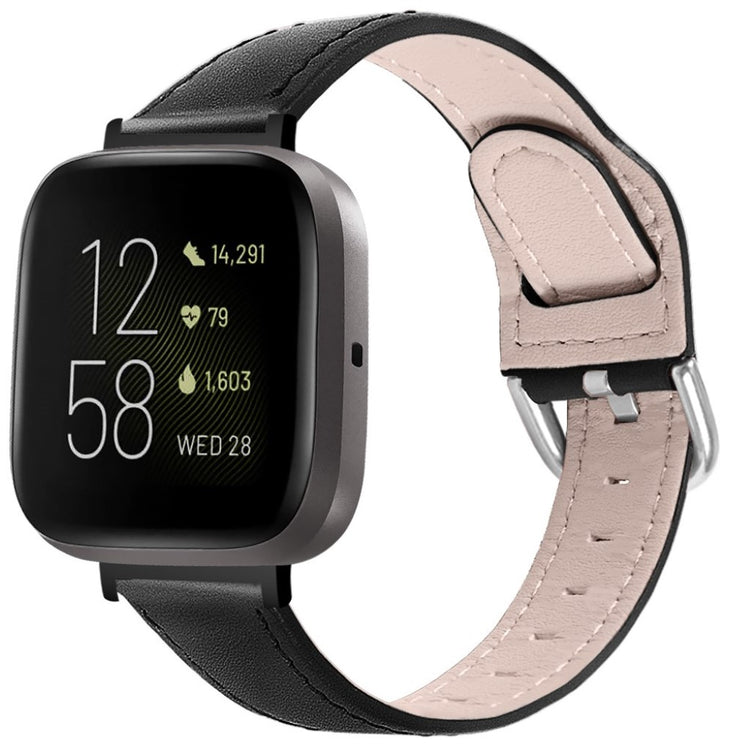 Fantastisk Fitbit Versa 3 / Fitbit Sense Ægte læder Rem - Sort#serie_1