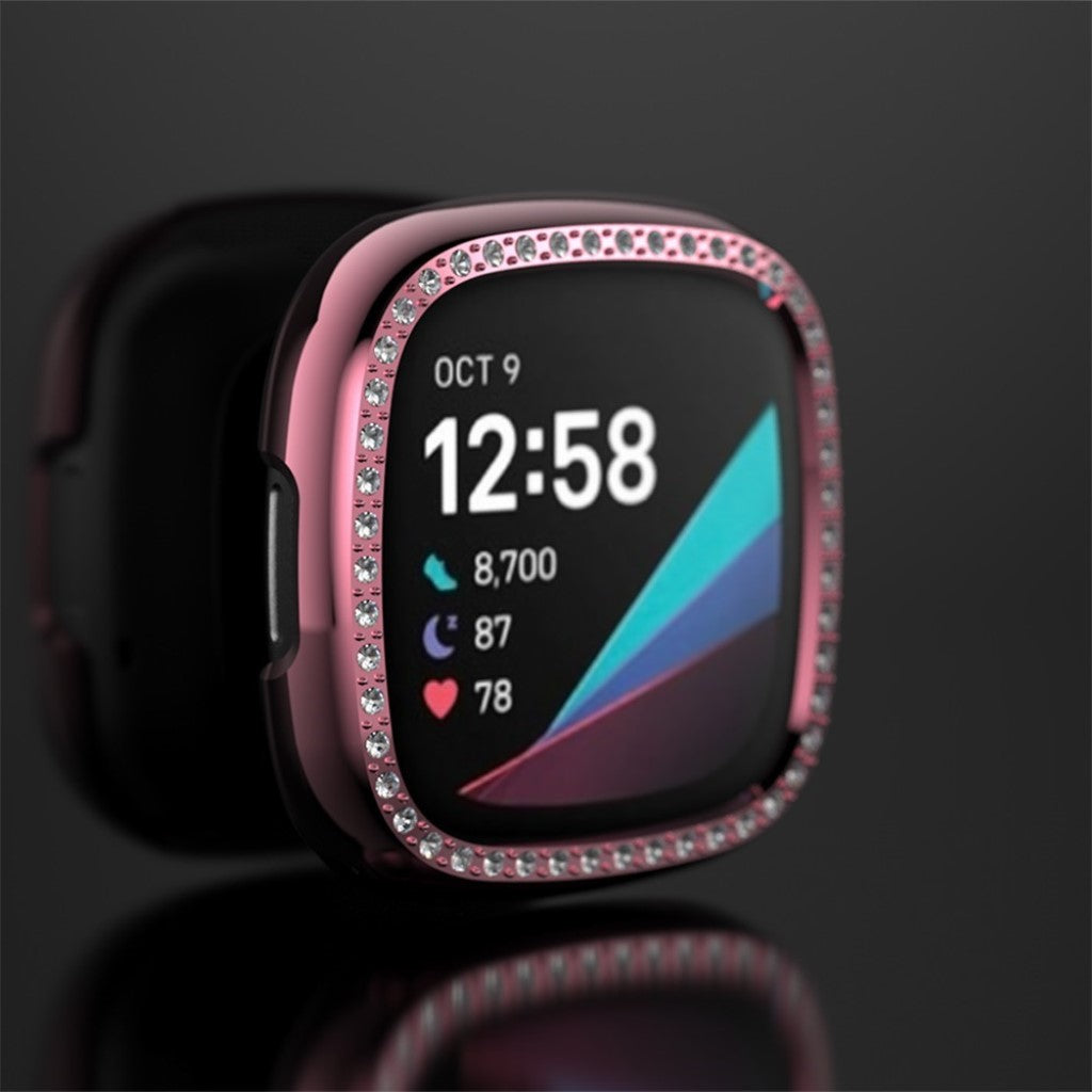 Rigtigt Flot Fitbit Versa 3 / Fitbit Sense Rhinsten og Silikone Cover - Pink#serie_3