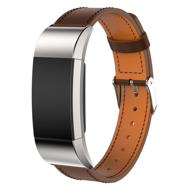 Super holdbart Fitbit Charge 2 Ægte læder Rem - Brun#serie_2