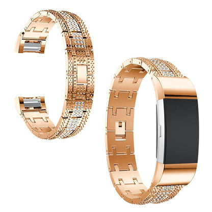 Super smuk Fitbit Charge 2 Metal og Rhinsten Rem - Pink#serie_4