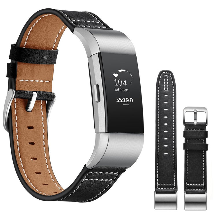 Mega cool Fitbit Charge 2 Ægte læder Rem - Sort#serie_1