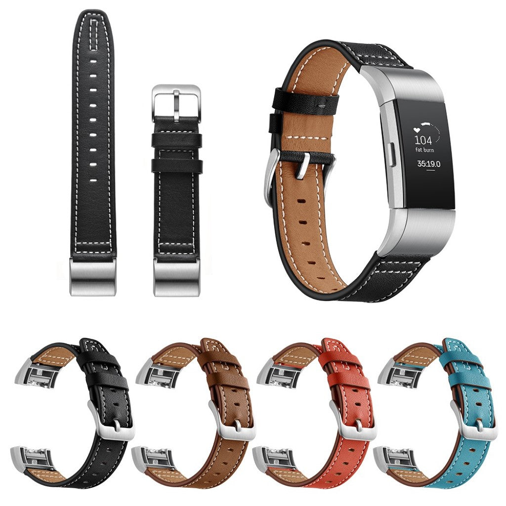 Mega cool Fitbit Charge 2 Ægte læder Rem - Sort#serie_1