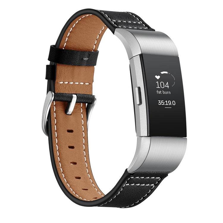 Mega cool Fitbit Charge 2 Ægte læder Rem - Sort#serie_1