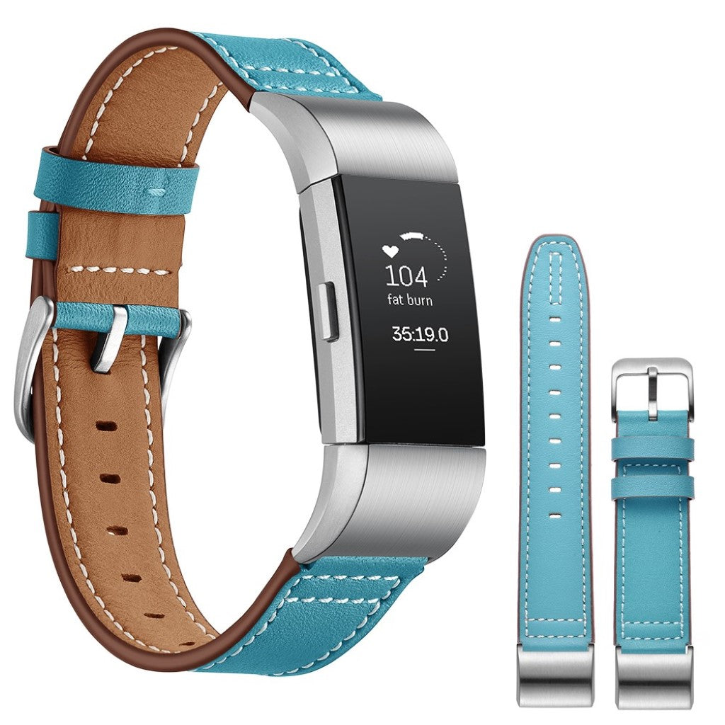 Mega cool Fitbit Charge 2 Ægte læder Rem - Blå#serie_3