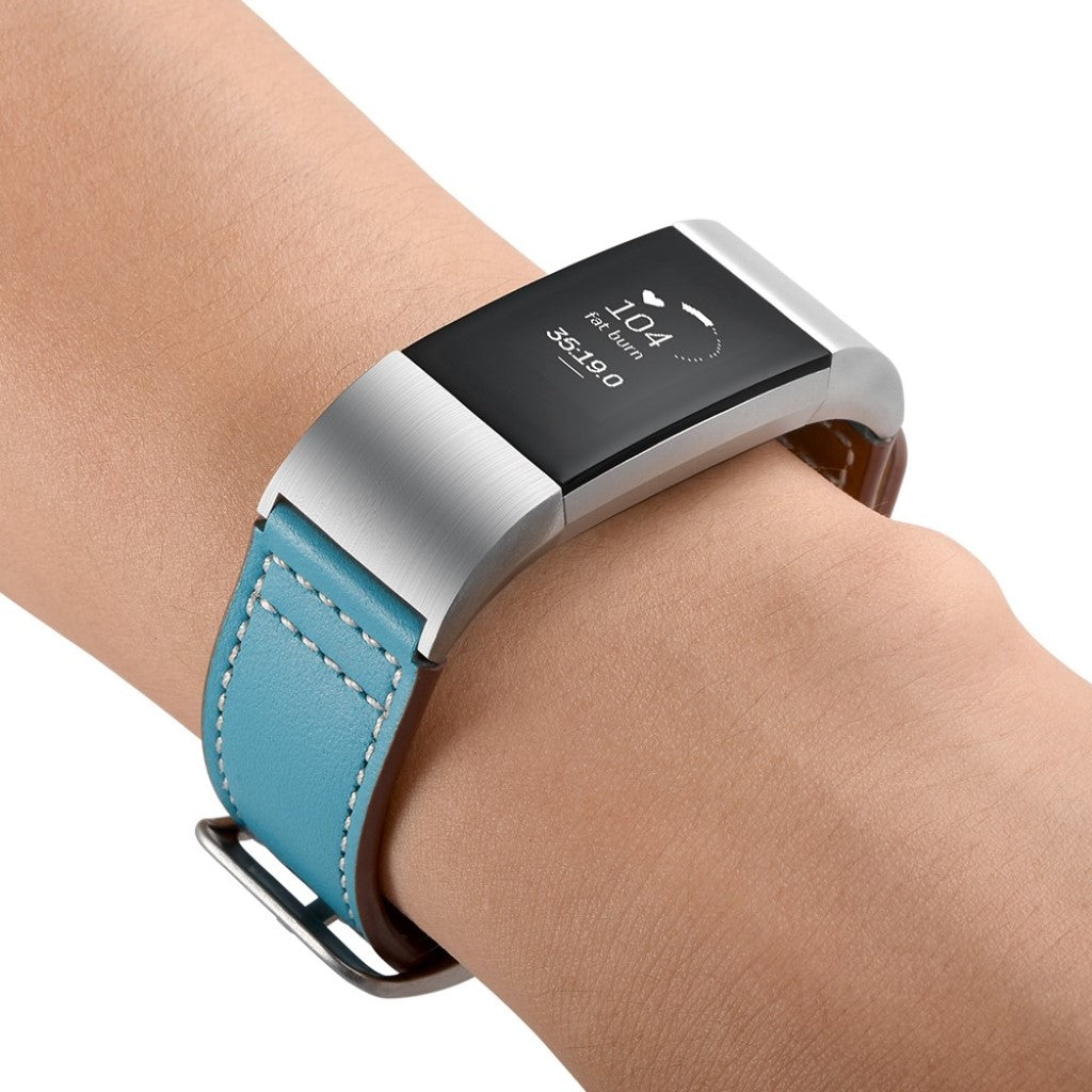 Mega cool Fitbit Charge 2 Ægte læder Rem - Blå#serie_3