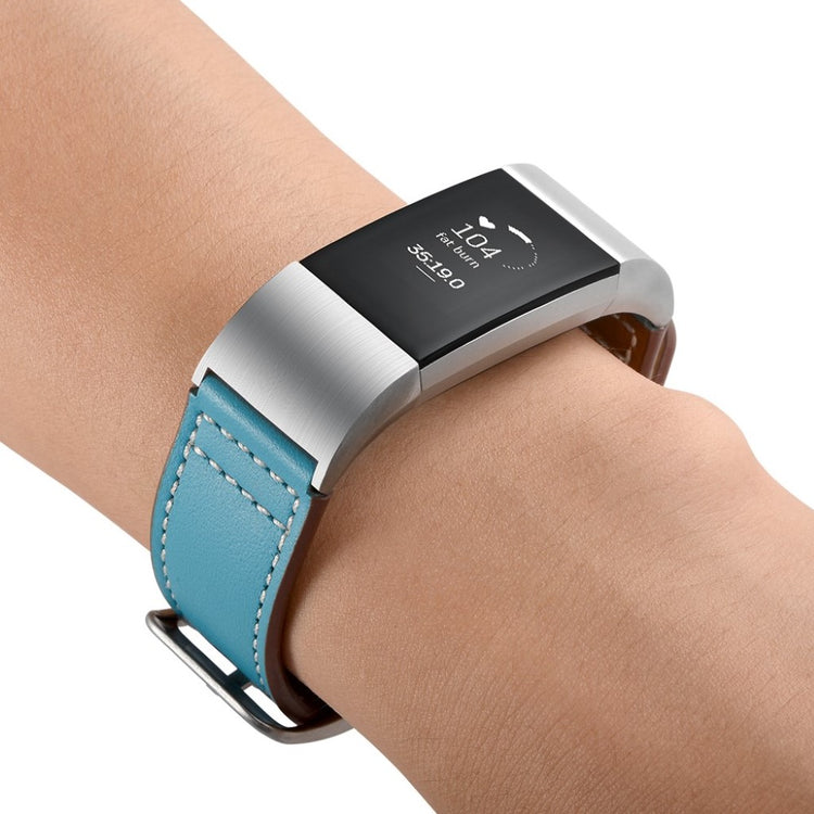 Mega cool Fitbit Charge 2 Ægte læder Rem - Blå#serie_3